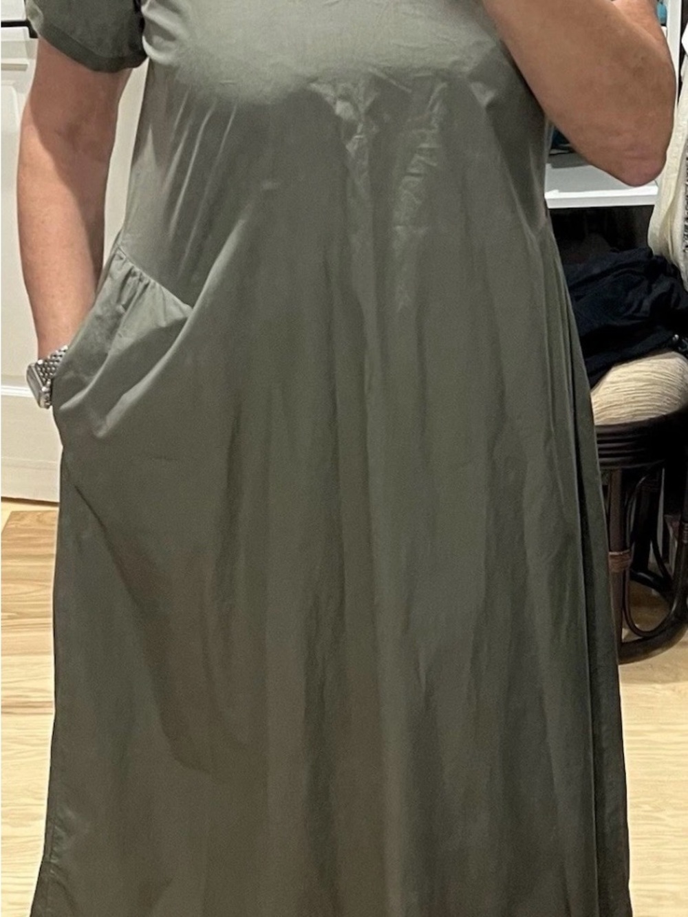 Saint James Olive Green V-Neck Midi Dress cotton size 40/US 10 - Picture 4 of 11